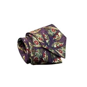 XMI Italian Silk 57" Purple Multicolor Abstract Pattern Necktie